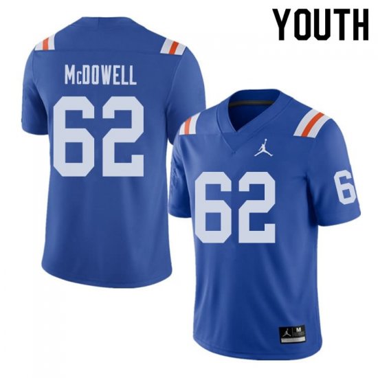 Youth Florida Gators #62 Griffin McDowell NCAA Jordan Brand Royal Throwback Alternate Authentic Stitched College Football Jersey MME8662YP